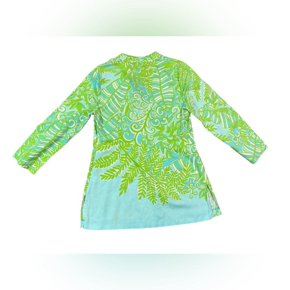 Lilly Pulitzer Bright Green Blue Tropical Leaf Print Ciara Tunic Top Size Medium - Picture 8 of 10